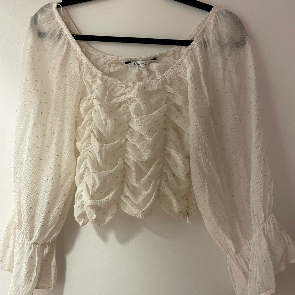 Zara white bell sleeve blouse